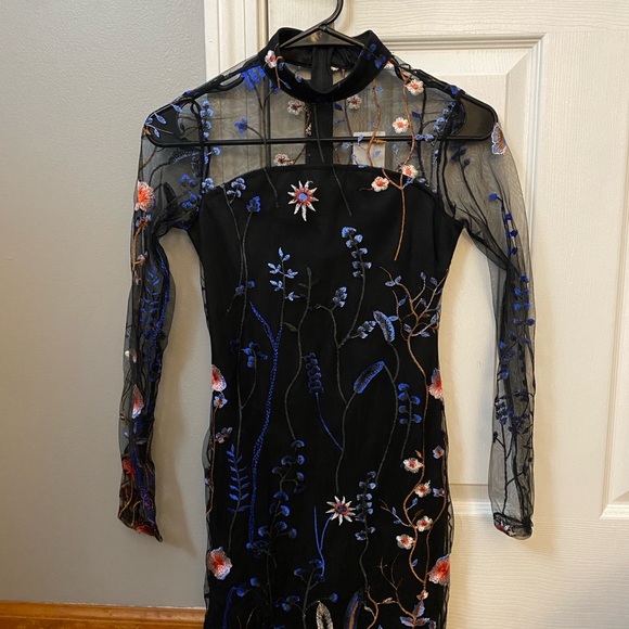 Miss Behave Black Floral Embroidered Kids Short Dress - Size 10